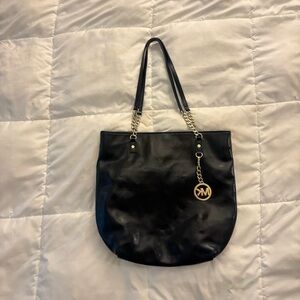 MICHAEL Michael Kors Black Shoulder Bag with Gold Accents